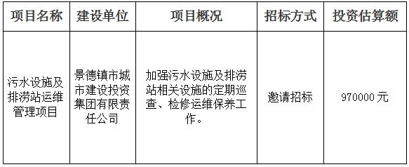 污水設(shè)施及排澇站運維管理項目招標計劃公告