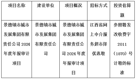 景德鎮(zhèn)市城市發(fā)展集團有限責任公司2024年度年報審計項目計劃公告